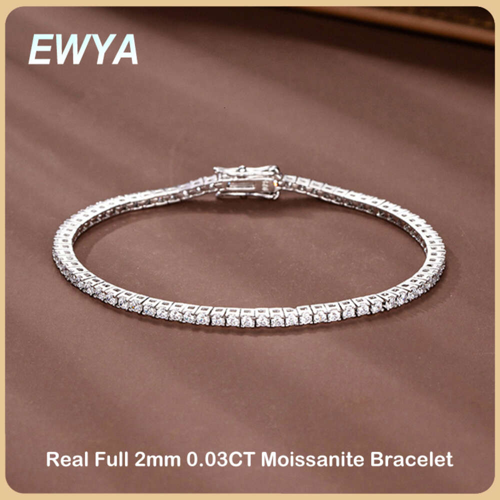 EWYA New in Real D Color Full 2mm 0.03CT Moissanite Tennis Bracelet for Women S Sier Plated Dia Link Bracelets Gift