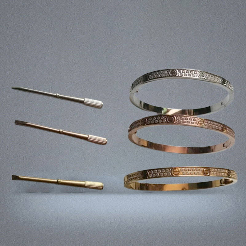Fashion Full Diamond Bangle Stainless Steel Open Cuff Bracelet for Women Men Two Row Stone Bangles 3 Colour Selct Gold Silver Rosy