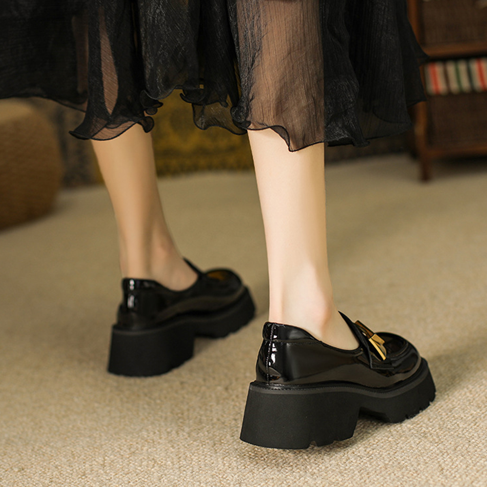 2023 Spring Women Loafers Chunky Genuine Leather Vintage Platform Shoes High Heels Ladies Casual Shoes British Style Size 33-43