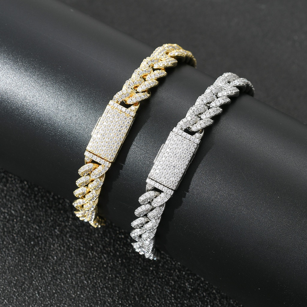 Mossan Diamond Miami 10mm Wide Pig Nose Trend Bracelet Micro-inset Zircon Cuban Chain Male and female rapper Hip Hop bracelet