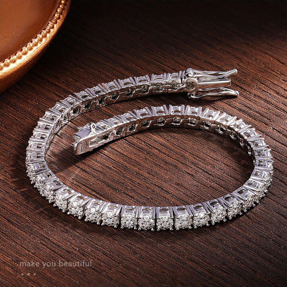 KNOBSPIN Full Moissanite Tennis Bracelet S Sier Plated White Gold with GRA Certificates Wedding Bracelets for Women Man