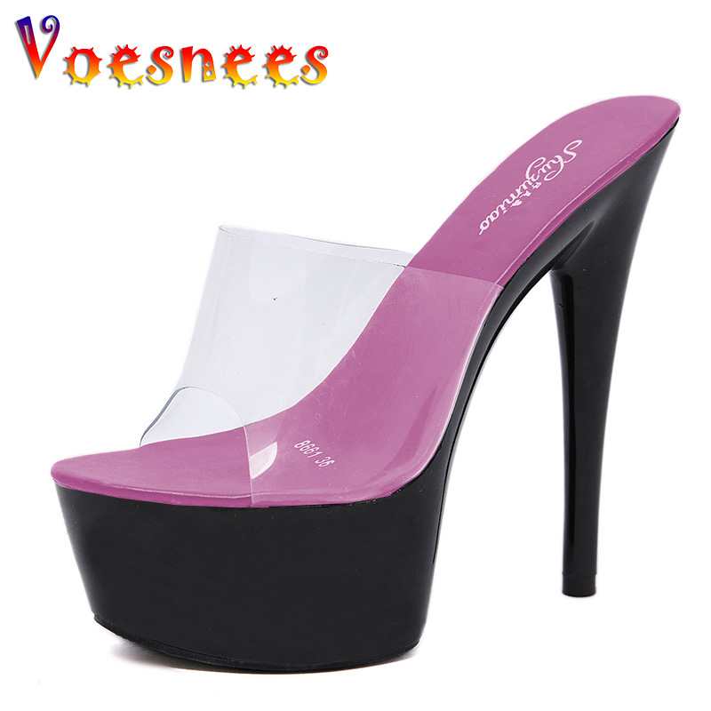 women's home slippers Transparent Slippers High Heels Women Outside Sandals Summer Shoes Woman High Pumps Wedding Heels Slippers
