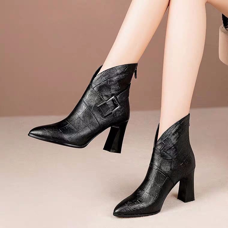 Women Sexy 2020 Autumn and Winter V-Neck High Heels Ankle Boots Leather Booties Feminina Woman Wedding Party Shoes afb3