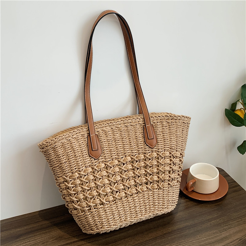 Casual Rattan Large Capacity Tote Designer Wicker Woven Women Shoulder Handbags Summer Beach Bali Straw Bag Lady Shopping Bag