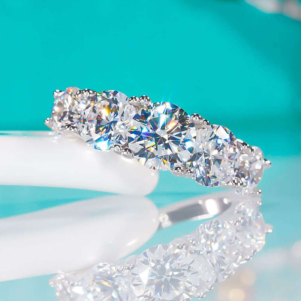5 Stones 3.6cttw Full Moissanite Rings for Women S Sterling Sier Row Ring Plate Sparkling Dia Wedding Bands Jewelry