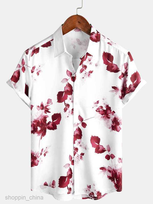 Men's Casual Shirts New men's fashionable summer casual cardigan top digital printing Hawaii short sleeved shirt for men tops