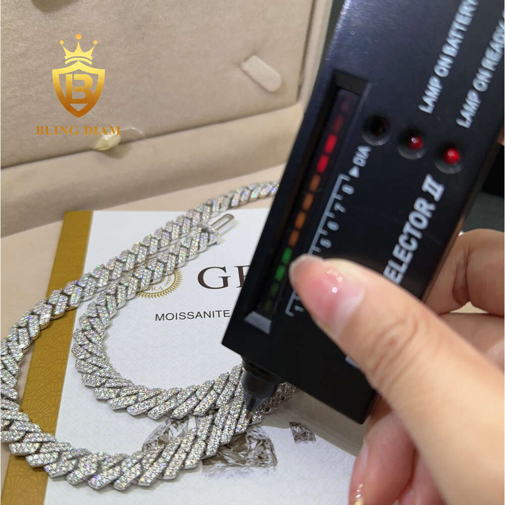 10mm Iced Out Miami Hip Hop Chain Necklace 925 Sterling Silver Vvs Moissanite Cuban Link Chain for Men Women