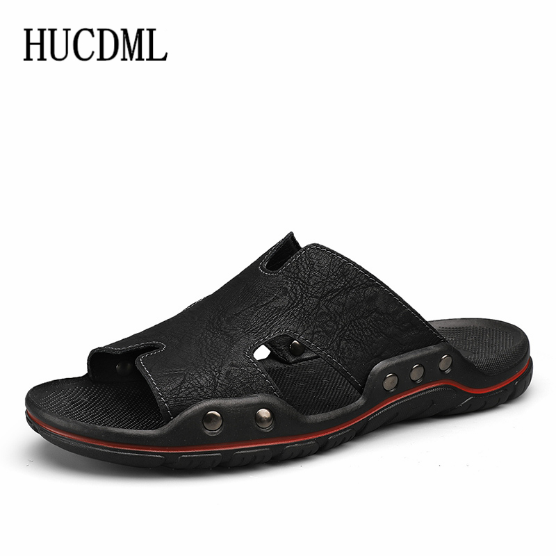 Men's Designer Shoes Slippers Leather Summer Outside Sandals Big Size 39-48 Beach Slippers Anti-slip Casual Slide Mens Shoes Big Size 38-48