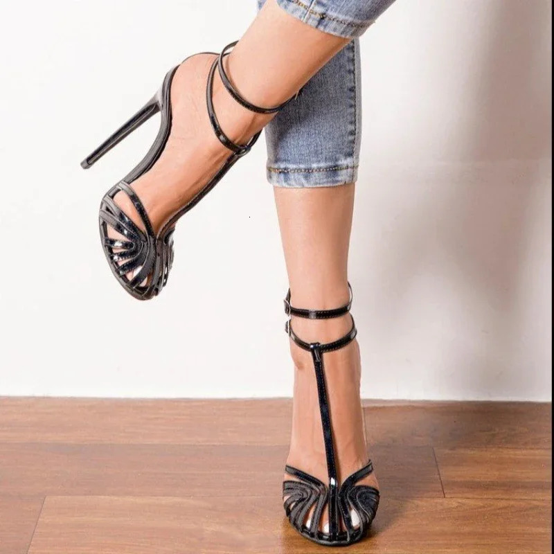 High Heel Women Sandals 2024 Summer Black Stilettos Ankle Buckle Strap Ladies Casual Pumps PU Sexy Sandalias Comodas De Mujer 240611