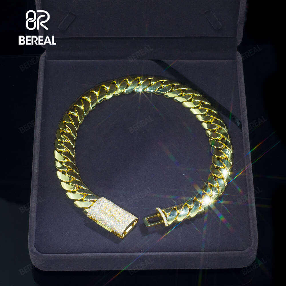 Factory Direat Gold Plated Moissanite Miami Cuban Chain Bracelet Iced Out Round Brilliant Cut 925 Silver Hip Hop Link Chain