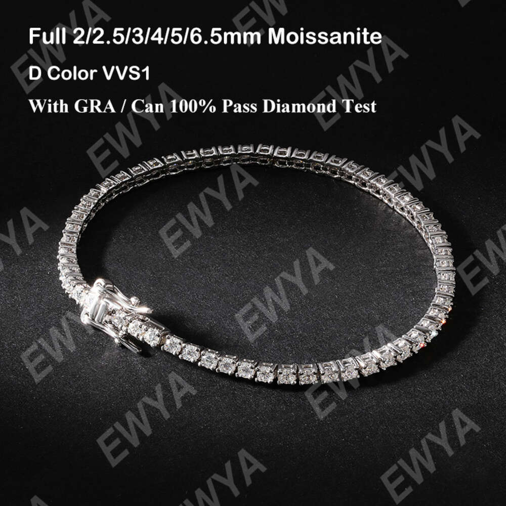EWYA New in Real D Color Full 2mm 0.03CT Moissanite Tennis Bracelet for Women S Sier Plated Dia Link Bracelets Gift