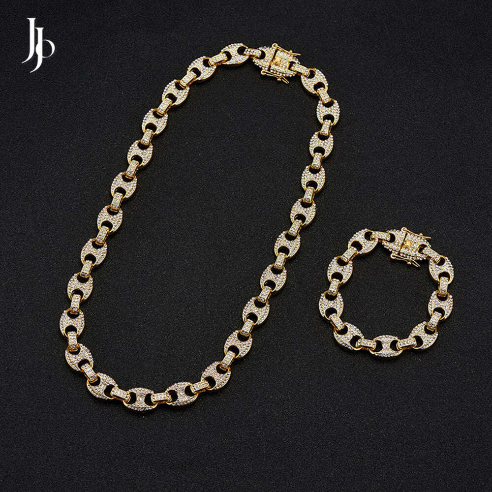 Jojo Fashion Diamond Iced Out Cuban Link Chain Necklace for Men Hip Hop Pig Nose Mens Tennis Necklace
