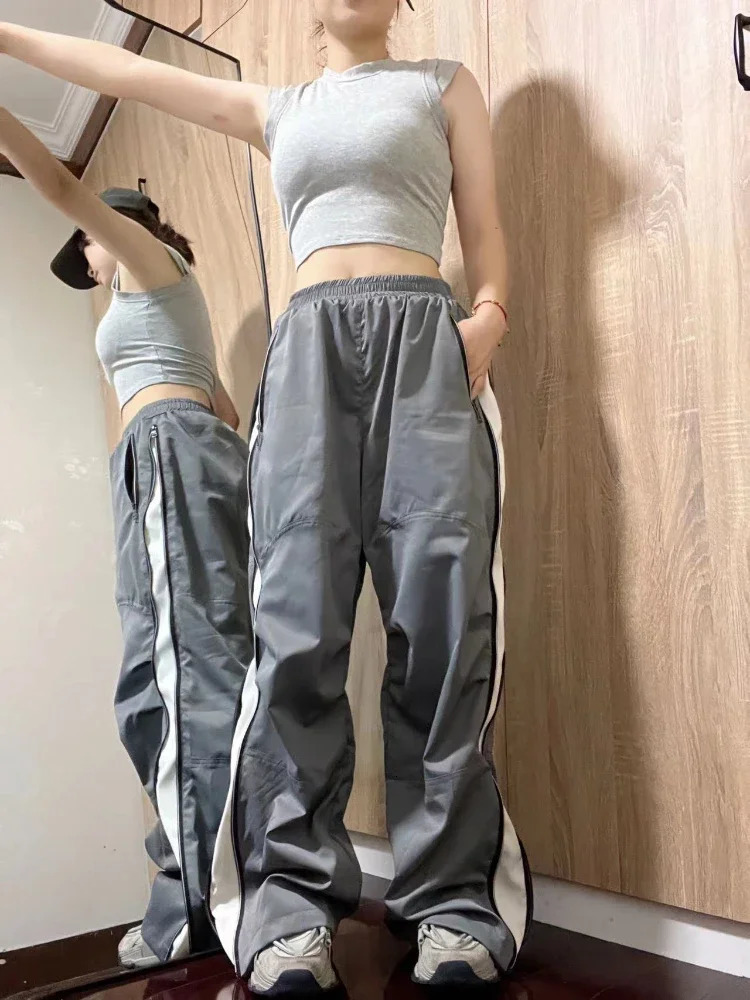 Women Casual Baggy Pants Harajuku Oversized Cargo Pants Y2K Korean Fashion Hip Hop Wide Leg Zipper Trousers Sweatpants 240530
