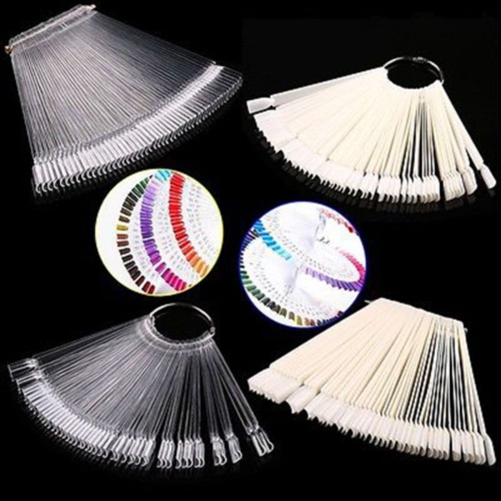 50Pcs/set Fan-shaped False Nail Polish Colour Display Card Swatch Sticks Practice Art Tips Nail Sample Sticks