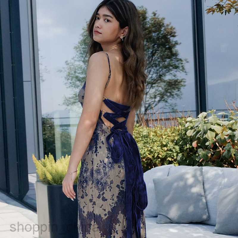 Basic Casual Women Dresses new fashionable dyed printed patchwork hollowed out back strap, elegant style long dress for women