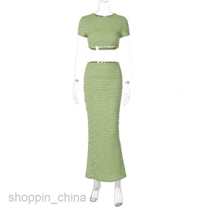 Two Piece Dress Sets Women's New Solid Color Fashion Pleated Slim Fit Pullover Short Sleeve Temperament Louver Pleated Long Skirt Set