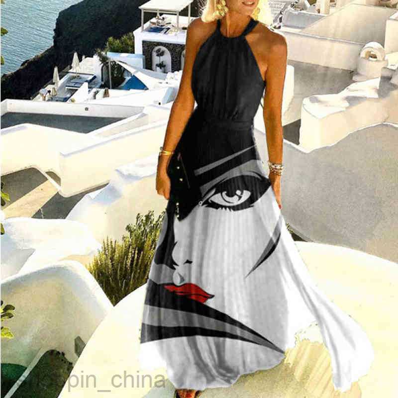 Women Sexy Halter O Neck Long Dress Summer Sleeveless Pleated Maxi Party Dress Elegant Lady Polka Dot Beach Dress Vestidos S02