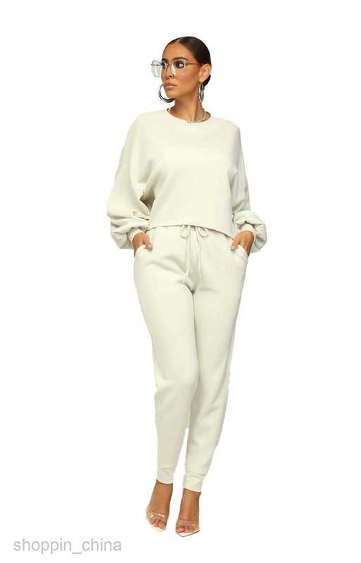 Women's Tracksuits Women's Autumn New Round Neck Shoulder Flare Sleeve Drawstring Jogging Set Sets