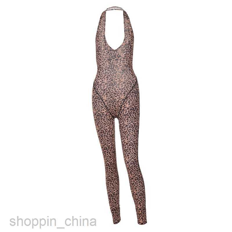 Women's Jumpsuits Rompers Feng Summer New Leopard Print Sexy V-neck Open Back Slim Fit Hanging Neck jumpsuit