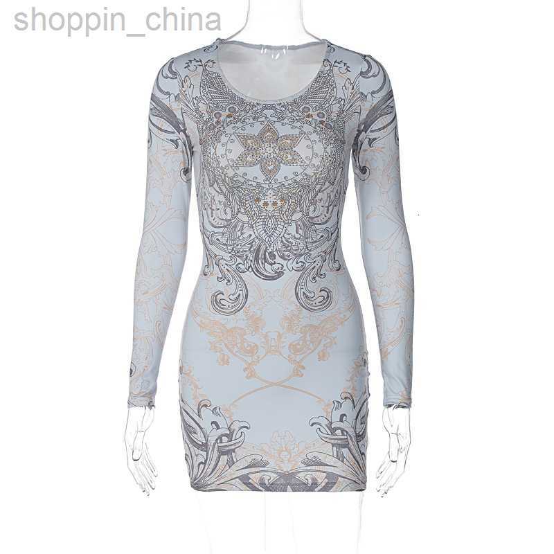 Basic Casual Dresses Women's Spring New Fashionable and Beautiful Print Shining Diamond Long Sleeve Wrapped Hip Dress for Women