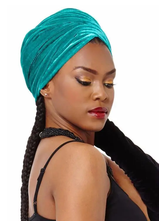 Candy Color Headwear Velvet Headwrap African Head Wrap Tie Scarf Twist Hair Band Turban Bandana Bandage Hijab Hats 240603