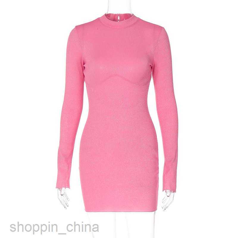 Basic Casual Dresses New solid color fashionable shiny silk long sleeved sexy backless slim fitting street style versatile dress for women Women Shirt