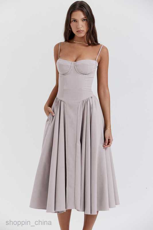 Designer Summer women skirt vintage maxi dress court style sexy wear halter dress Floral solid color new Dresses G05