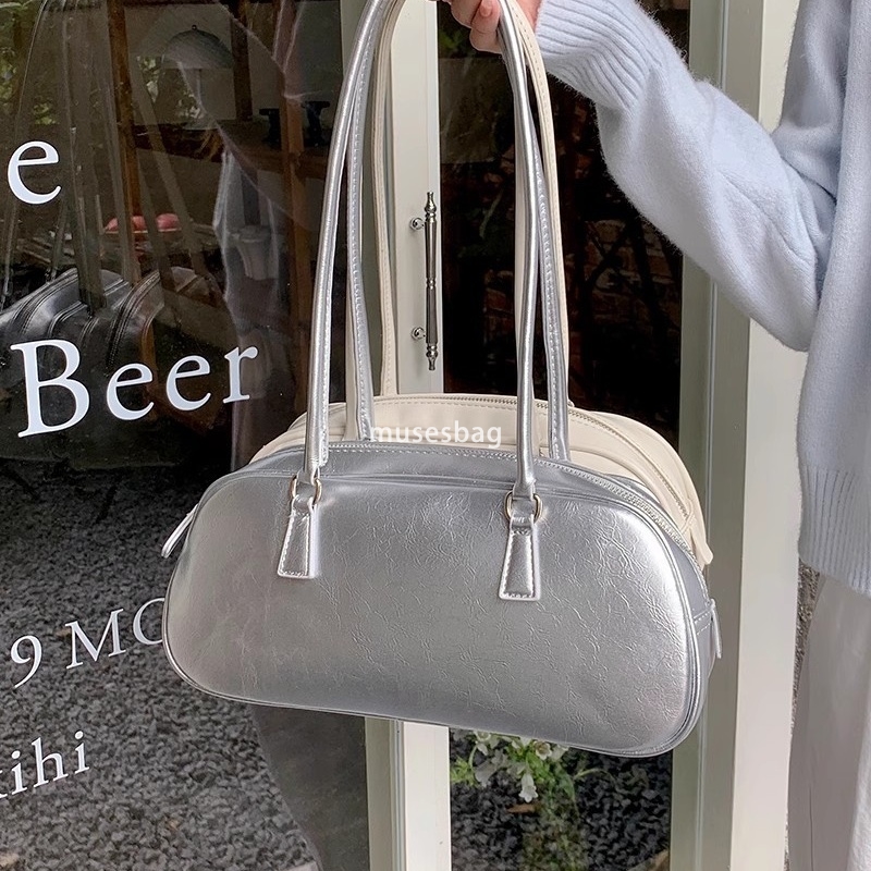 High end fashion Korean version spring new niche design ballet style portable women bag trend versatile silver single shoulder underarm bag trend
