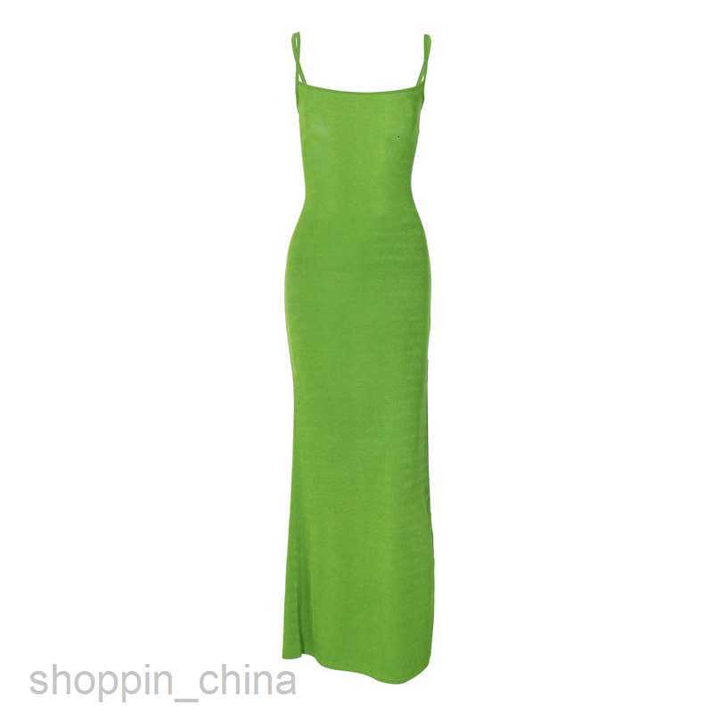 Basic Casual Women Dresses New women's dress solid color back hollowed out bandage temperament buttock split one-line collar suspender dress