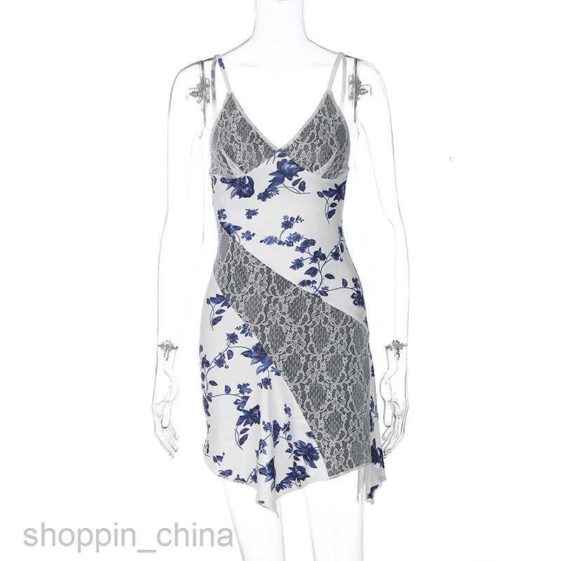 Basic Casual Dresses Women's Spring New Fashion floral deep V collage lace sexy suspender slit dress for women