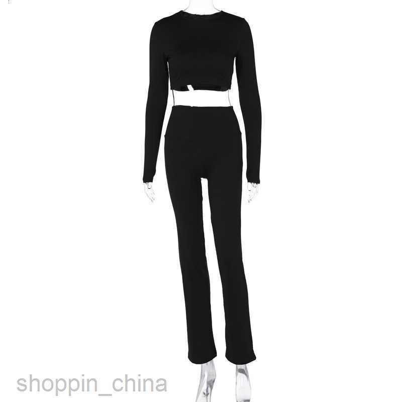 Women's Jumpsuits Rompers Feng Spring Women's New Round Neck Long Sleeve Slim Fit Pants Two Piece Fashion Casual Set