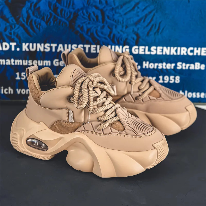 Original Fashion Mens Height Increasing Sneakers Retro Brown Casual Sneakers Trendy Platform Sports Shoes Men Chunky Shoes 240612