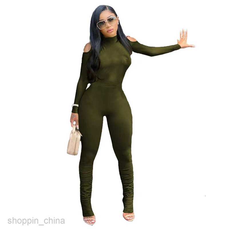 Women's Tracksuits Women's Sexy Shoulder Slim Long Sleeve Zipper Solid Color Fashion jumpsuit Sets