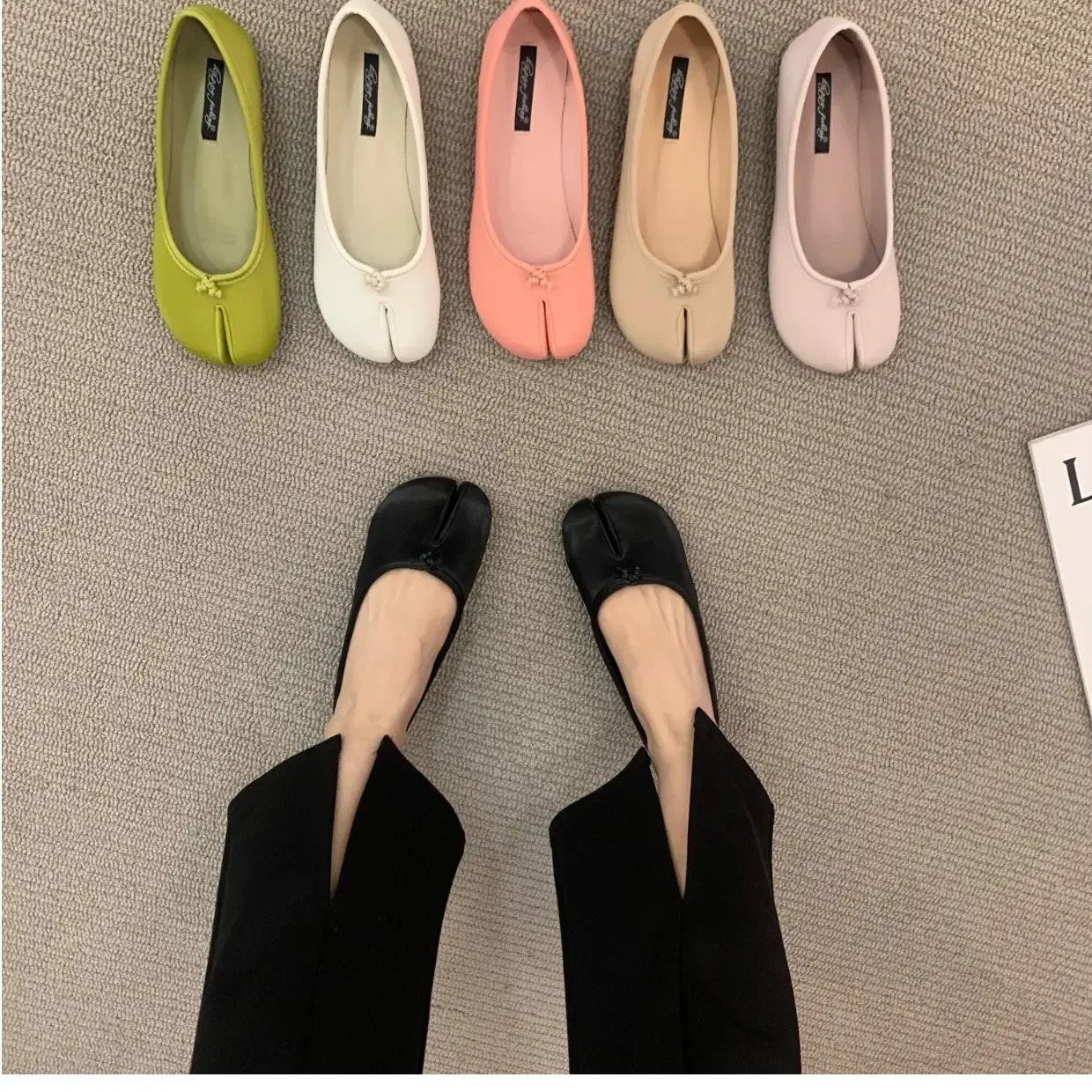 Bailamos Women Flats Tabi Ninja Shoes Woman Microfiber Leather Comfy Split Toe Slippers Soft Bottom Loafers Solid Brief 240612