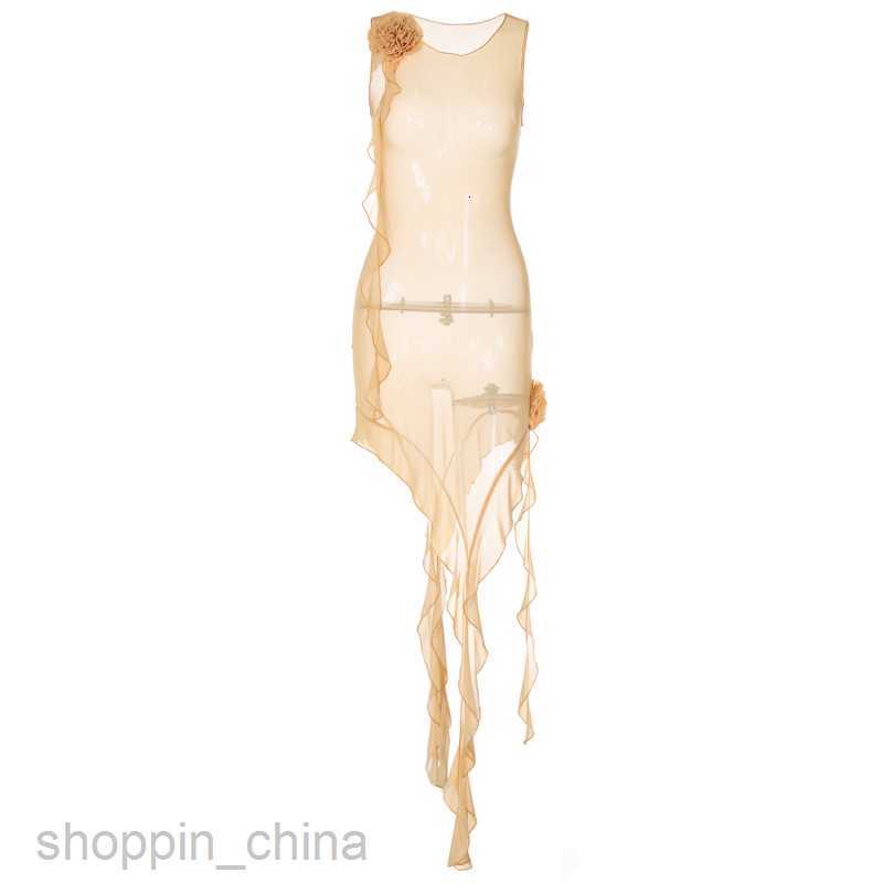 Basic Casual Dresses style characteristic new women's perspective gauze sexy backless lace splicing ear edge dress