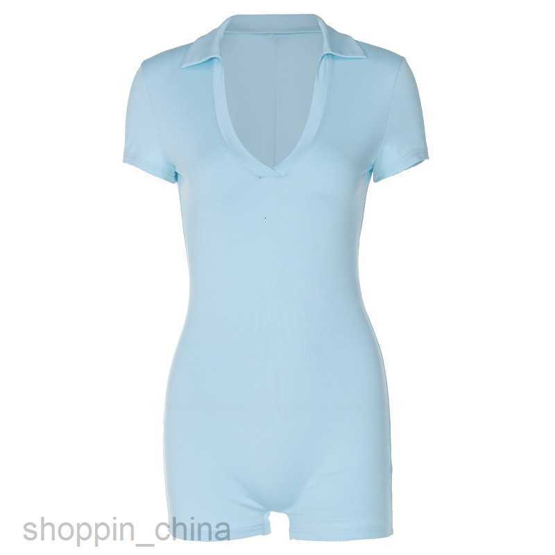 Women's Jumpsuits Rompers Women's Fashion Summer New Solid Color Short sleeved V-neck Tight Hip Lifting Sports Yoga jumpsuit