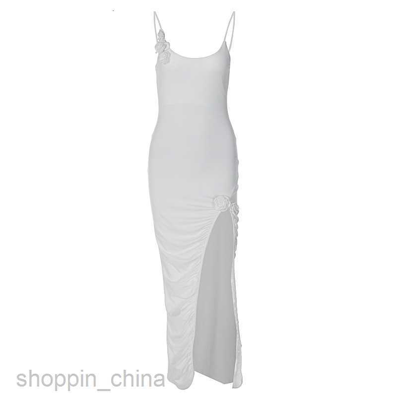 Basic Casual Dresses Stylish New Solid Color Strap Spliced Flower Bundle Decoration Slim Fit Sister Wind Split Pleated Dress Women