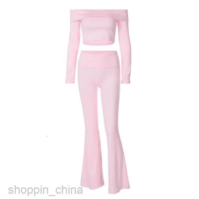 Women's Two Piece Sets Pants One shoulder long sleeved top speaker pants two-piece set for spring women's new fashionable casual set