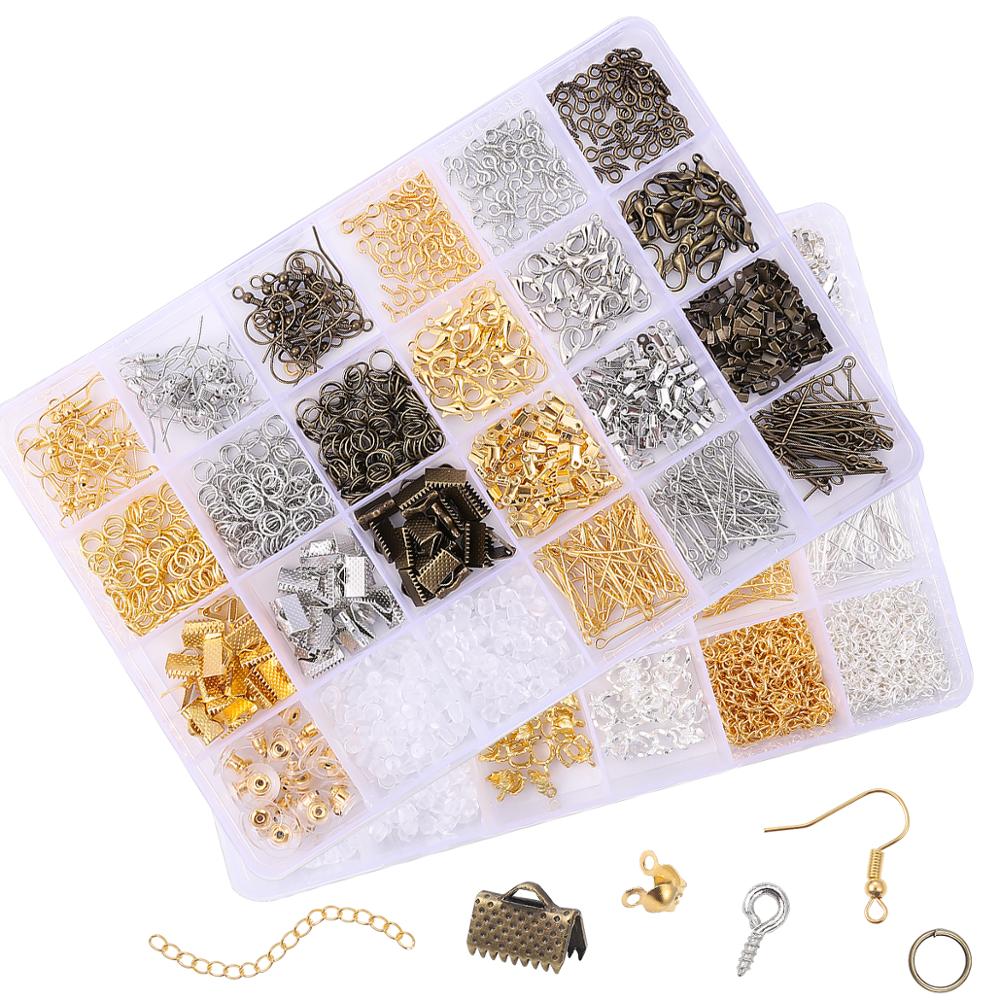 Jewelry Making Kit Gold/Silver Jump Ring Lobster Clasp Chain Pin Glass Seed Beads Set for DIY Beading Bracelet Necklace Earrings
