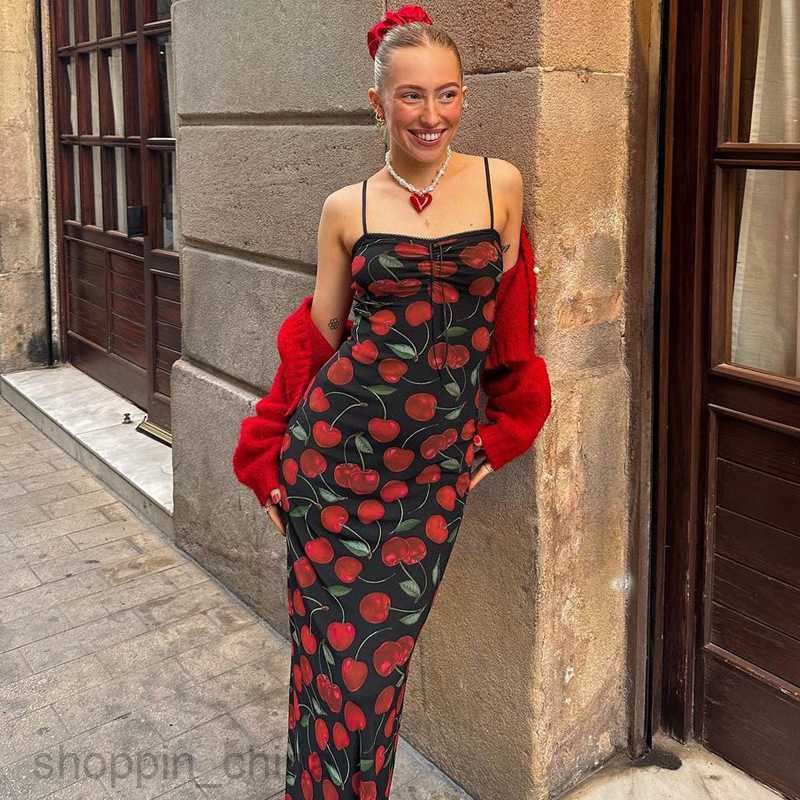 Basic Casual Dresses style fresh and sweet fashion flower print versatile slim fit camisole dress for women