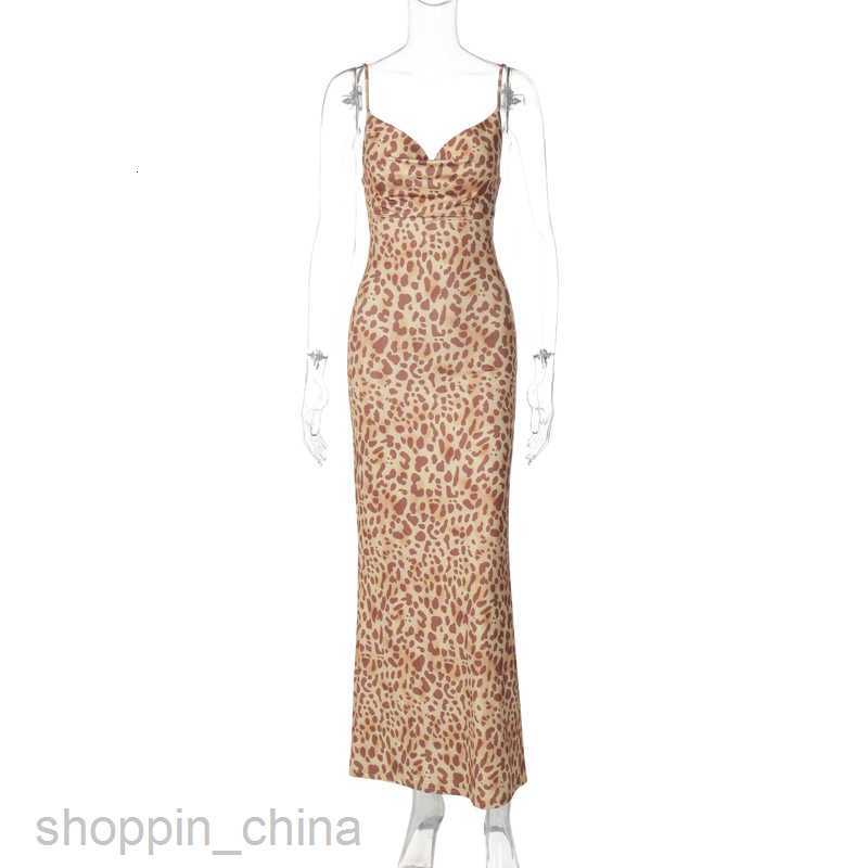 Basic Casual Women Dresses sexy leopard print V-neck backless street lady style long versatile camisole dress for women
