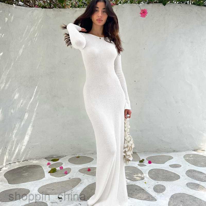 Basic Casual Women Dresses Wind Autumn Women's New Line Lace Sexy Backless Long Sleeve Solid Slim Dress