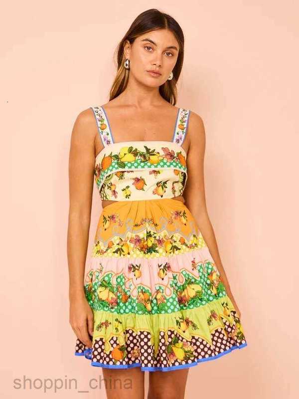 Women Dress Designer New Sexy Suspender Graffiti Cotton And Linen Printed Large Hem Dresses 6 Colours G05