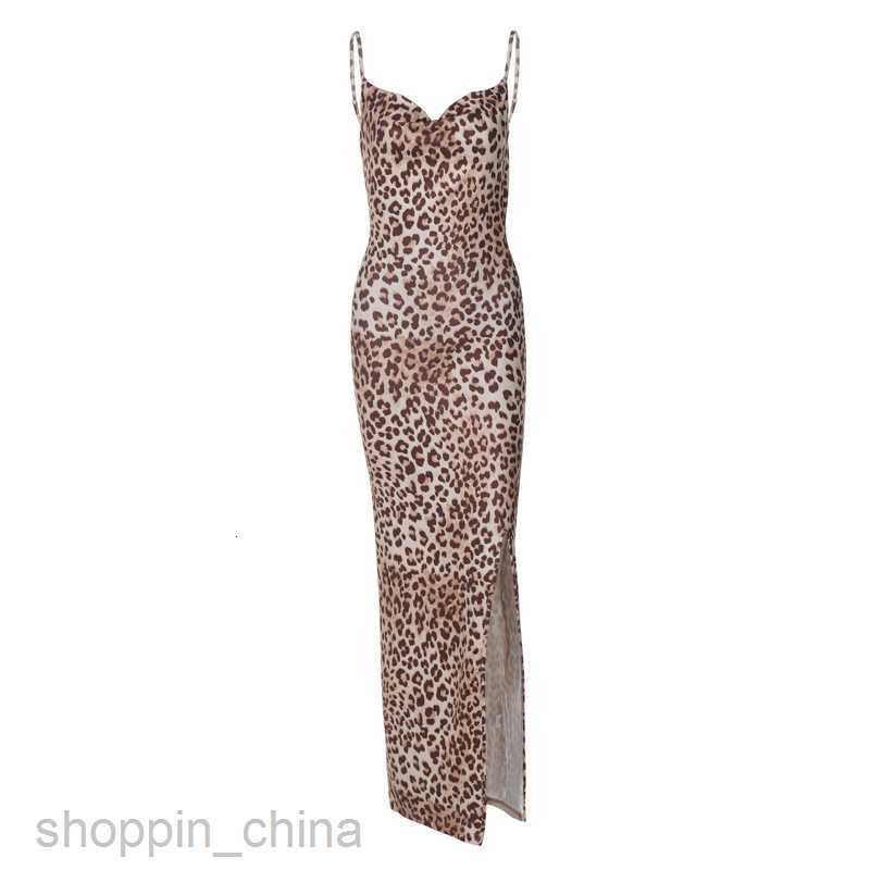 Basic Casual Dresses Feng Summer New Fashion Print Slim Fit Split Sexy Open Back Suspended Dress