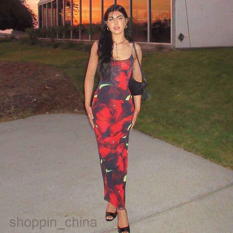 Basic Casual Dresses new fashion print U-neck sling slim sexy women's dress