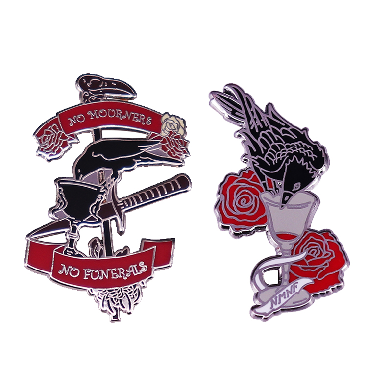 Sei Di Crows Smalto Per Spillo Senza Lutto No Funerali Rose Rose Bere Vino Nmnf…
