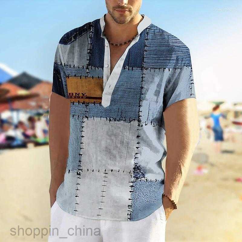 Men's Casual Shirts Vintage Shirt For Men Patch Pattern 3D Print Funny T Summer Short Sleeve Clothing Button Down Tops G05