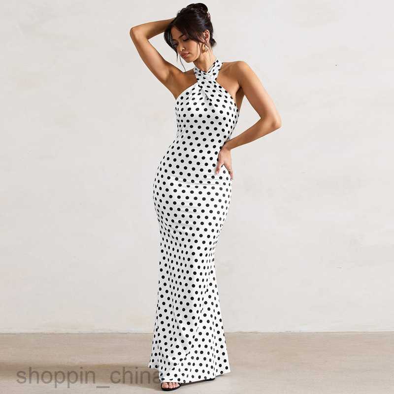 Basic Casual Dresses Summer New Fashionable Satin Polka Dot Hanging Neck Back Style Dress