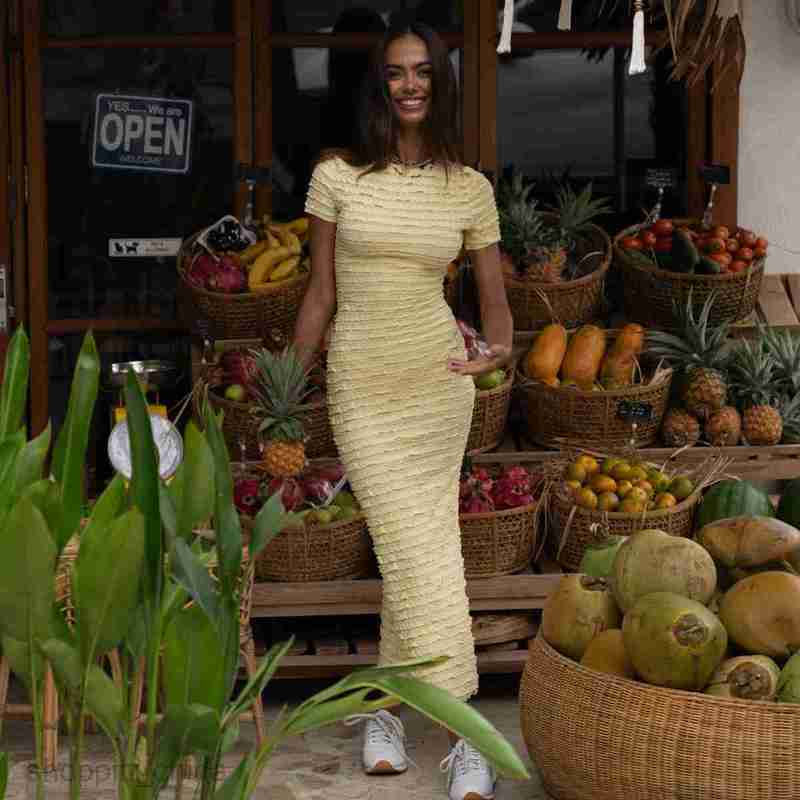 Basic Casual Dresses Women's New Solid Color Fashion Hundred pleats Slim Fit Pullover Short Sleeves Temperament Louver pleated Dress for Women