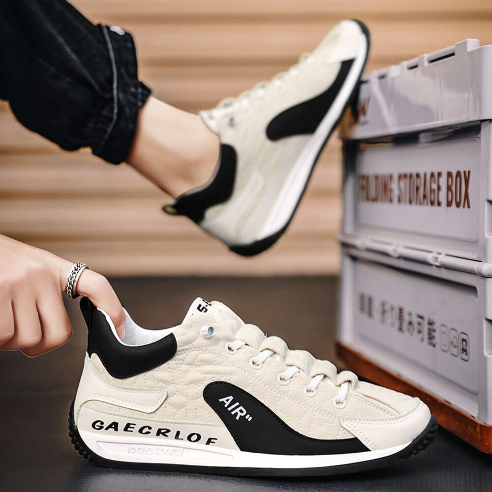 2024 Autumn Men's New Breathable Leather Sports Shoes Versatile Casual Chunky Walking Style